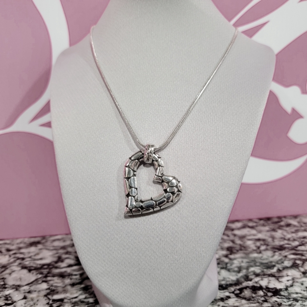 RETIRED BRIGHTON PEBBLE PAVE HEART PENDENT NECKLACE REVERSIBLE NWOT